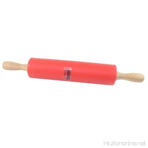 Dianoo Rolling Pin Non-Stick Silicone Surface Rolling Pin with Wooden Handle for Rolling Dough Baking - Red - 12 Inch 1PCS - B01GX2CVKU